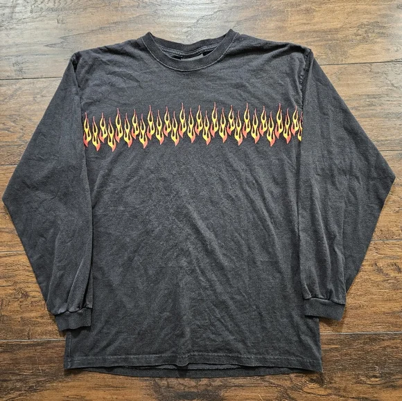 VTG Y2K No Boundaries Flames Long Sleeve Shirt Size L - Picture 3 of 9